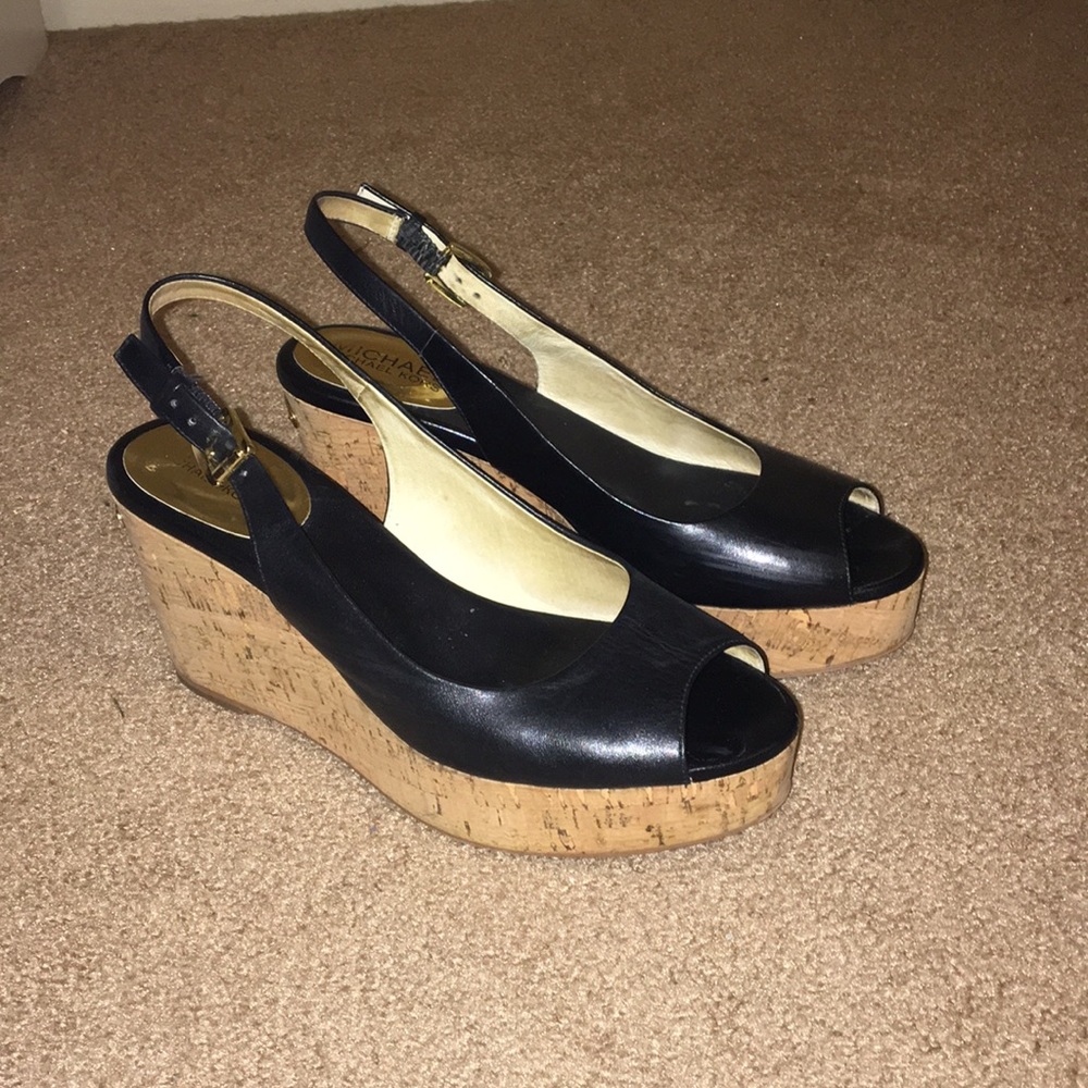 Michael Kors black and cork wedges 7.5
